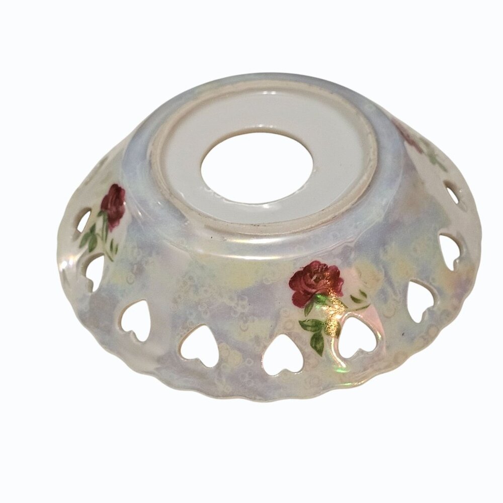 Vtg Lot  Japan Mini 4" Porcelain Kerosene Oil Lamp Roses Base Plus 2 Bobeches - Picture 7 of 11